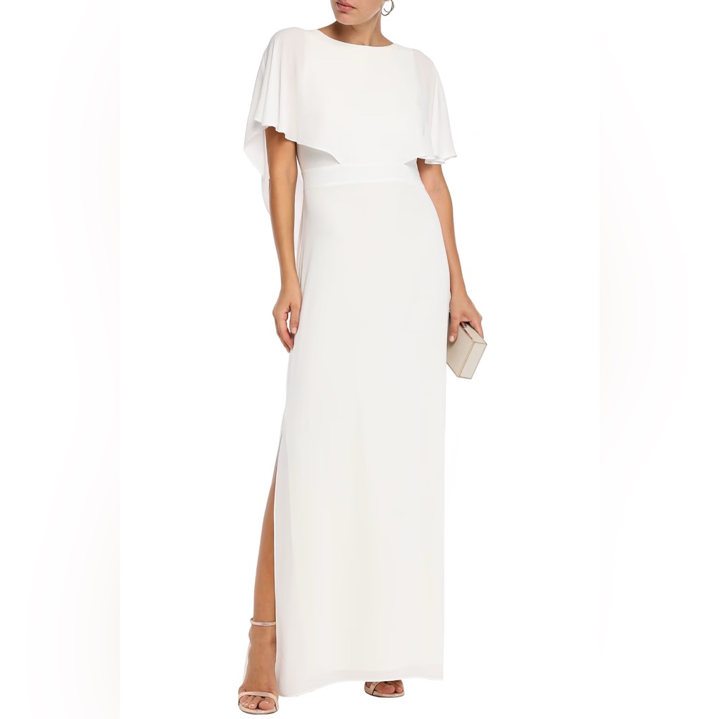 Halston Heritage Cape Effect White Gown Nwt